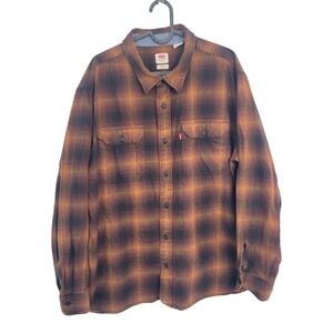 Levi's Button Up Shirt Relaxed Fit Plaid Brown‎ Orange Large